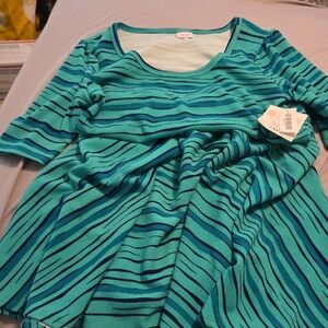 LuLaRoe Teal and Blue Striped Dress